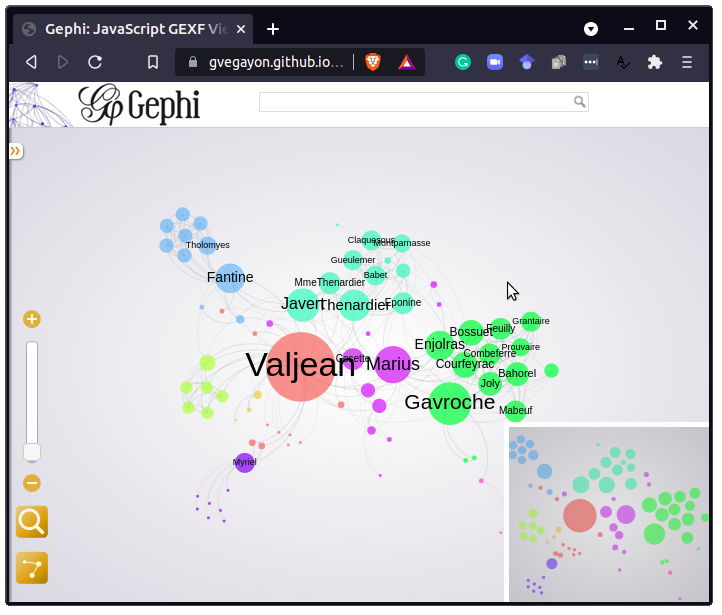 Les Misérables network rendered with gexf-js